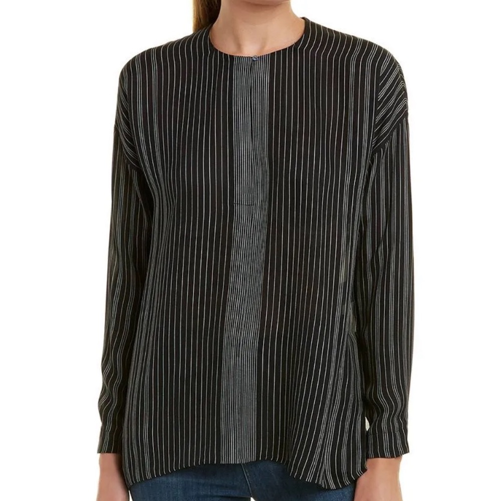 [Vince] Striped Silk Sheer Flowy Blouse- Black and White Stripes- Size 6